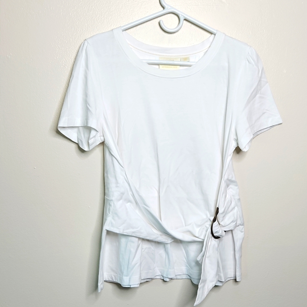 Maeve Classic White Short Sleeve Top with Side Tie